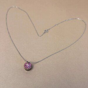 925 Sterling Silver Cupcake Charm Necklace Sweet Kawaii Pendant Pink Crystals